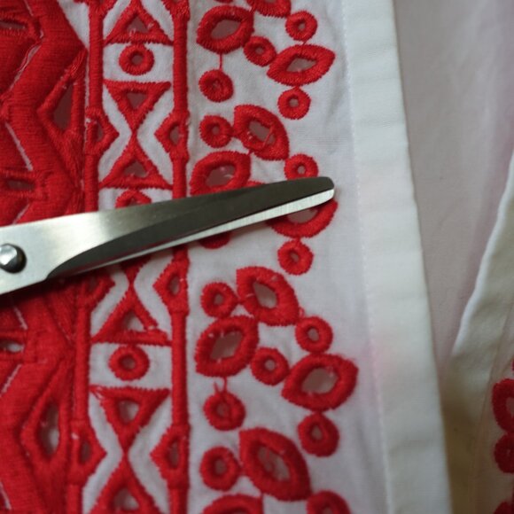 Tory Burch Isla tunic red white embroidered cotton top XS 4 - Picture 3 of 12